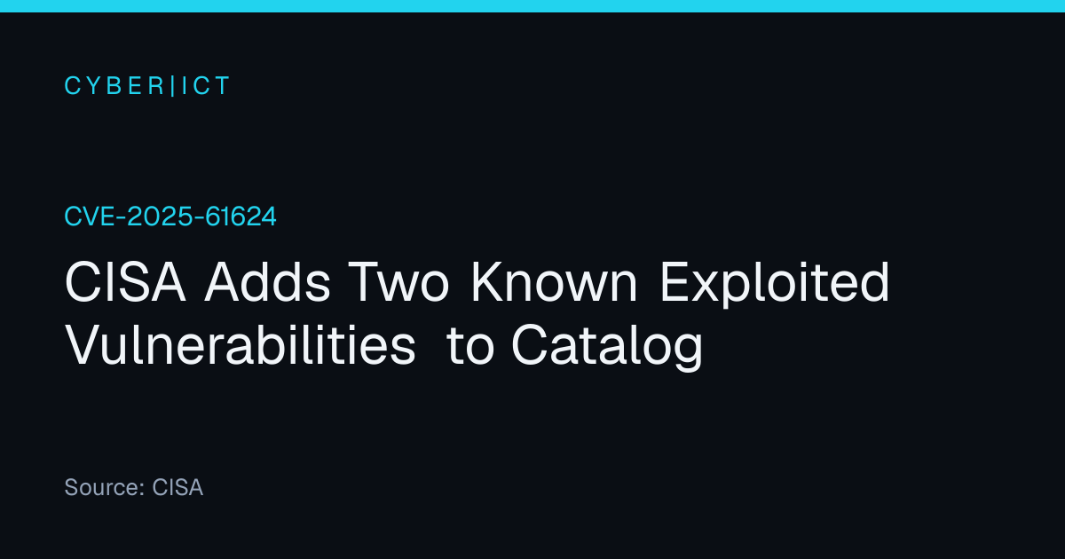 CISA Adds Two Known Exploited Vulnerabilities to Catalog | CyberICT